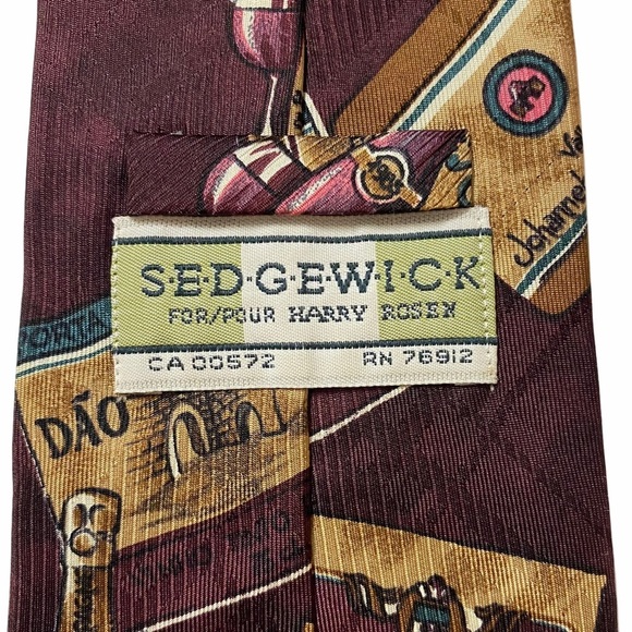 Sedgewick Harry Rosen Silk Wine Lovers Brown Novelty Tie Necktie OS - Picture 4 of 9